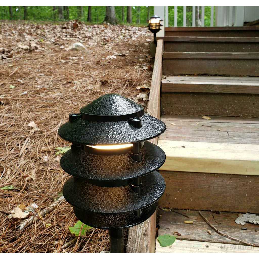 Replace and update Landscaping Pagoda Pathway Lights 9 3 tier pagoda turned on