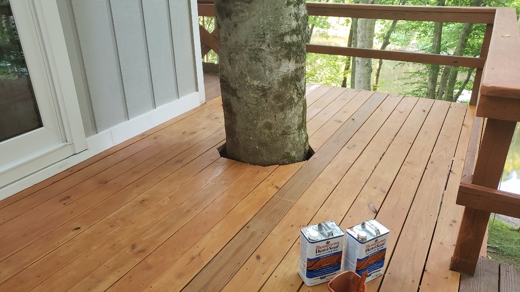 Successful Deck Refinishing and Essential Repair to a Staircase 5 Restoring a Deck Thompsons Water Seal Tree in Deck