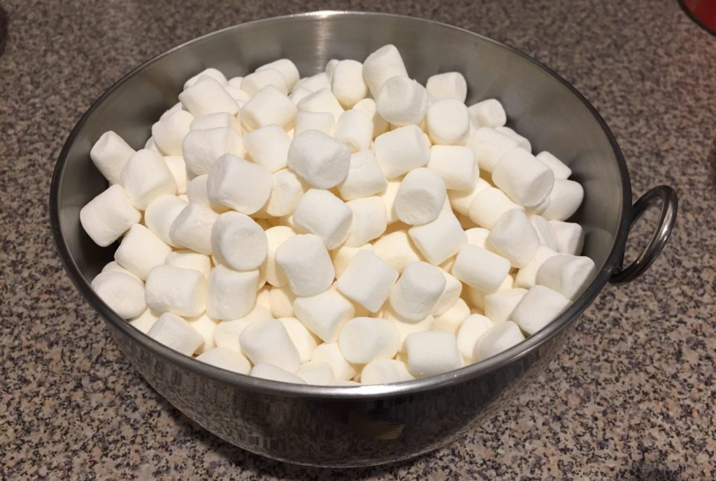 Marshmallows in stainless bowl