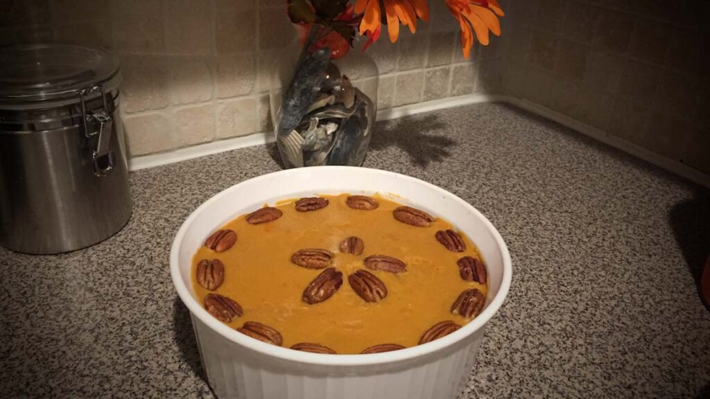 Sweet Potato Cassarole ready for oven