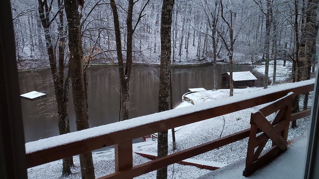 Fresh snow looking out our new Picture Window from Window World