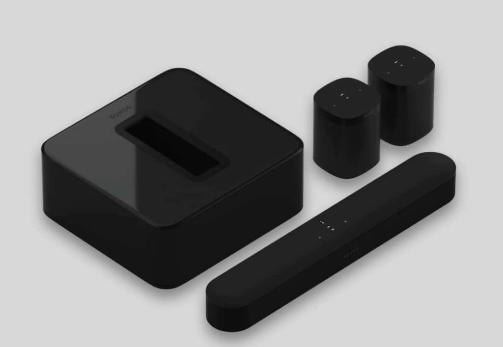 Sonos Wireless or In Wall Mounted Rear Surround Sound Speakers? 2 Sonos Black 5.1 Surround Set with Sonos Beam Sub and One SL