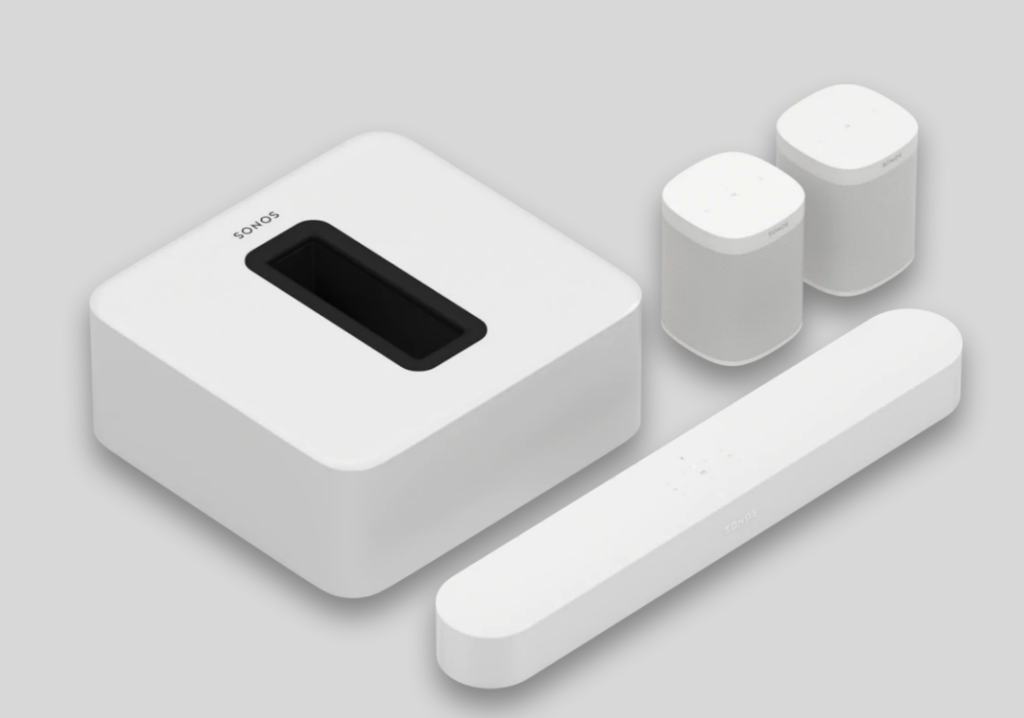 Sonos Wireless or In Wall Mounted Rear Surround Sound Speakers? 3 Sonos white 5.1 Surround Set with Sonos Beam Sub and One SL