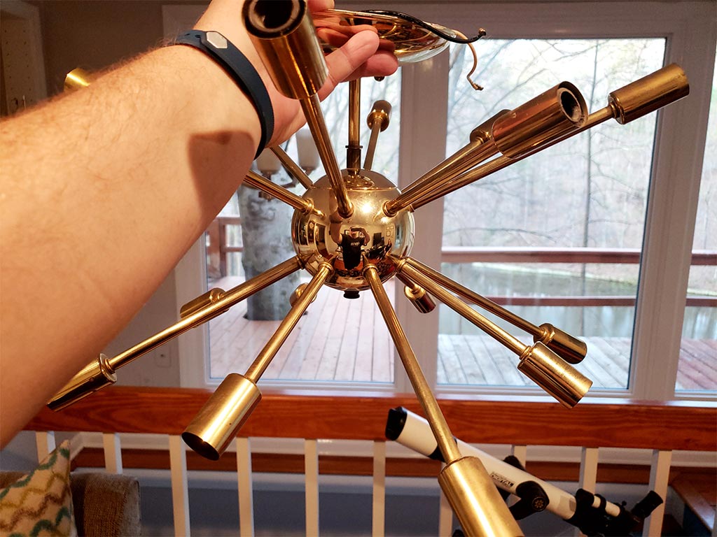 1950's Modern Sputnik Chandelier Brass out of box