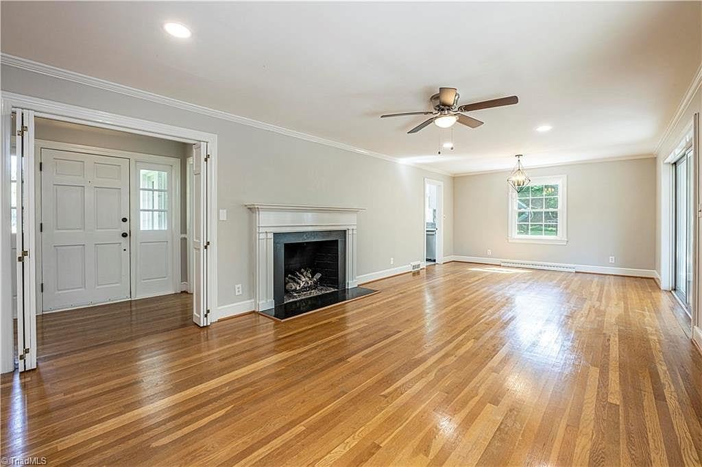 living room mid-century oak flooring