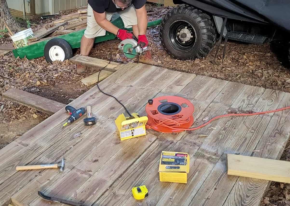 final assembly of recycled deck boards being used for a bridge