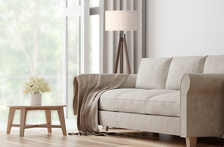 Mid-Century Styled Living Room With Couch And Lamp