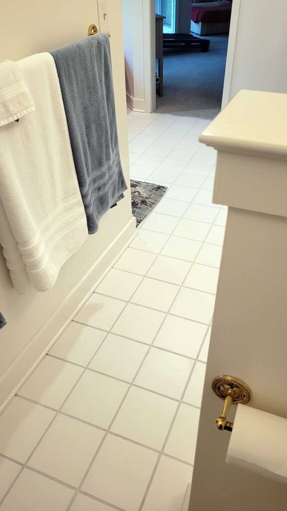 How to Restore or Change Stained Grout Color in Seconds 22 Freshly dyed grout in a Mid Century Modern bathroom